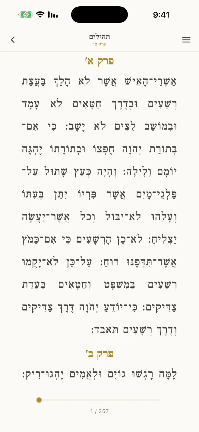 מסך התהילים עם החלוקה לפרקים, לחמשת הספרים, לחודש ולשבוע.