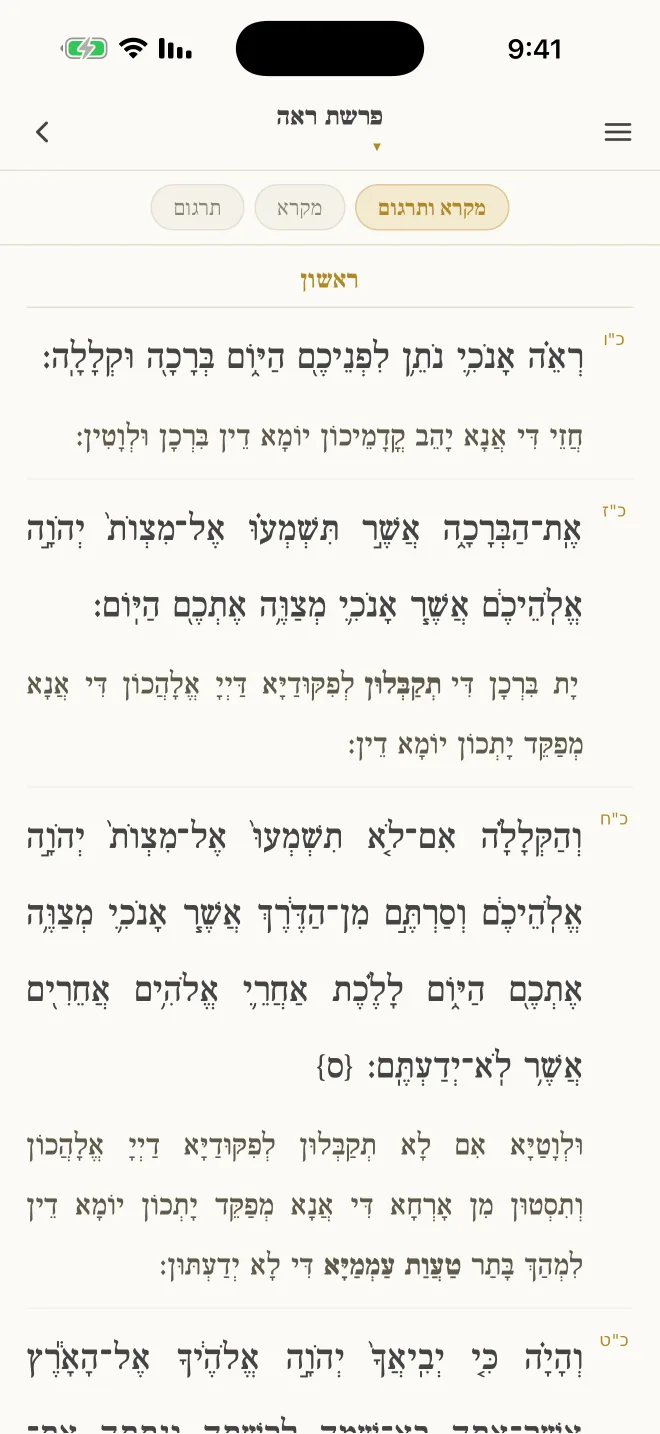 שניים מקרא ואחד תרגום: פרשת השבוע עם טעמים ותרגום אונקלוס.