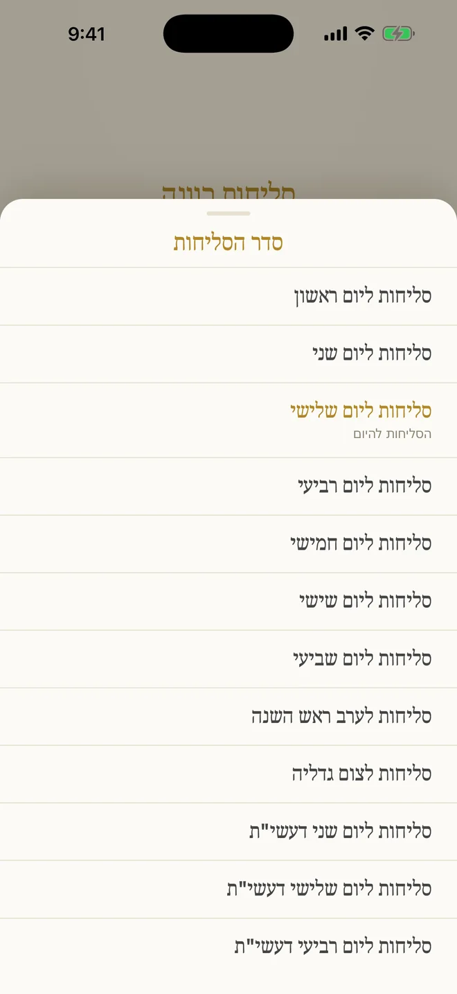 בורר הימים האשכנזי המציג את כל ארבעה-עשר הסדרים, כשהיום הנוכחי מסומן בזהב.
