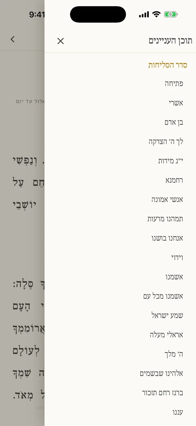 תוכן העניינים המציג את פרקי הטקסט הפתוח.